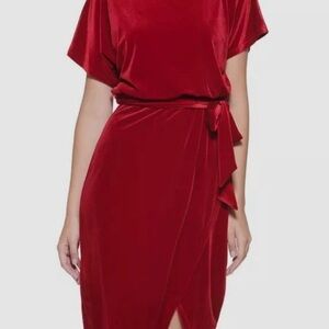 Kensie Red Asymmetrical Velvet Dress